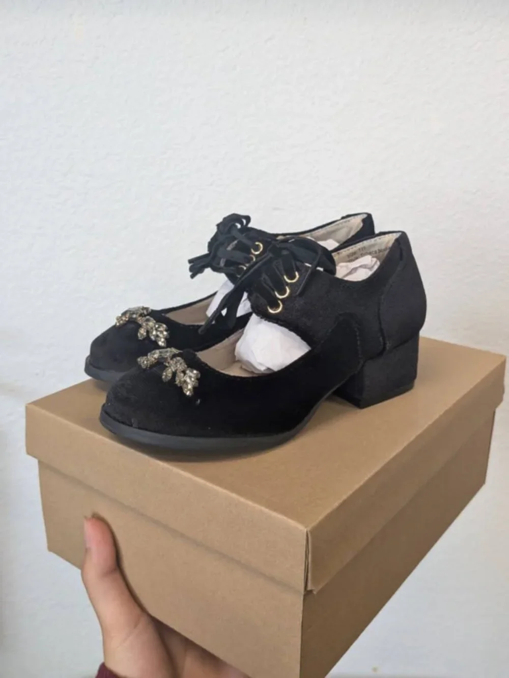 Joyfolie's Tribeca Black Velvet Block Heels, Size T11 - O